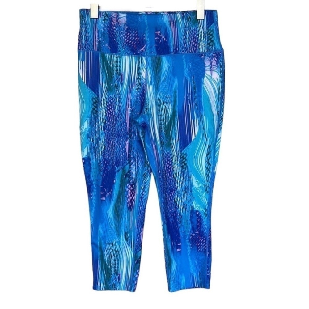 Reel Legends Keep It Cool Blue Coastal Print Athletic Leggings L